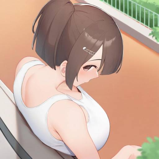 Anime Girl with Ponytail on Rooftop