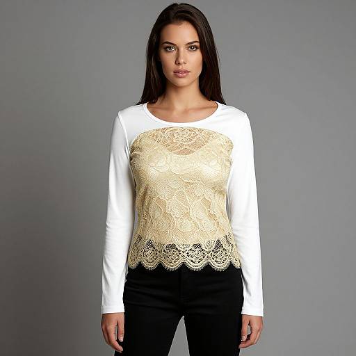 Casual Chic Woman with Gold Lace Top