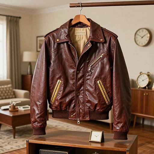 Retro 1950s Gold-Trim Leather Jacket