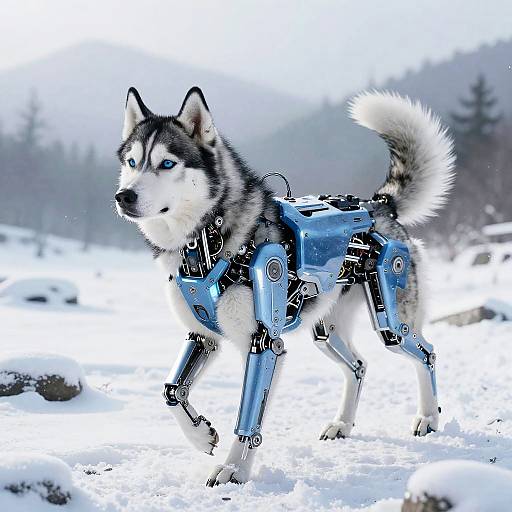 Robotic Husky in Cyberpunk Snow
