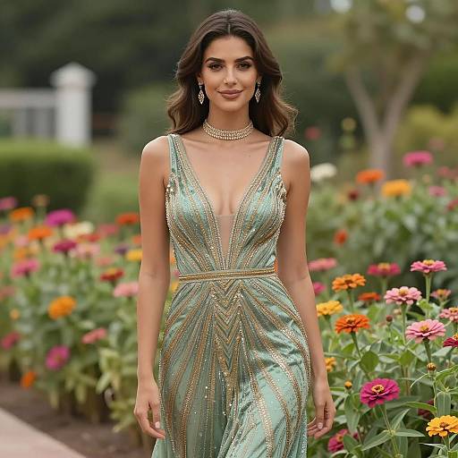Elegant Woman in Sparkly Garden Dress
