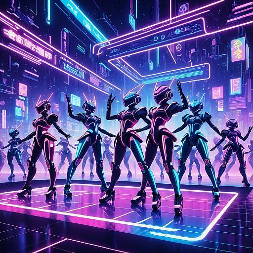 Futuristic Robots Dancing in Neon City