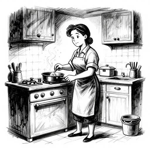 Comic Style Housewife Cooking Scene