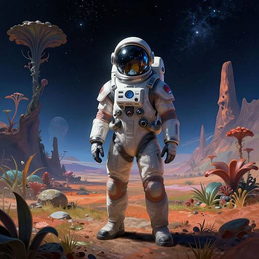 Futuristic Space Explorer on Alien Planet