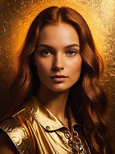 Red-haired woman in gold outfit