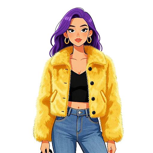 Chic Woman in Mustard Fur Jacket