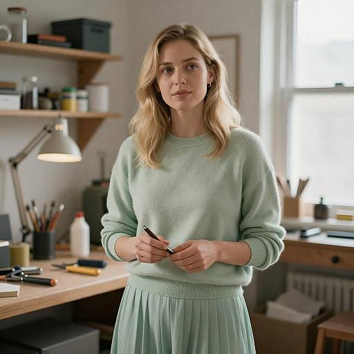 Blonde Woman in a Cluttered Workshop