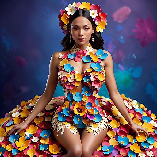 Elegantly Adorned Woman with Flower Petals