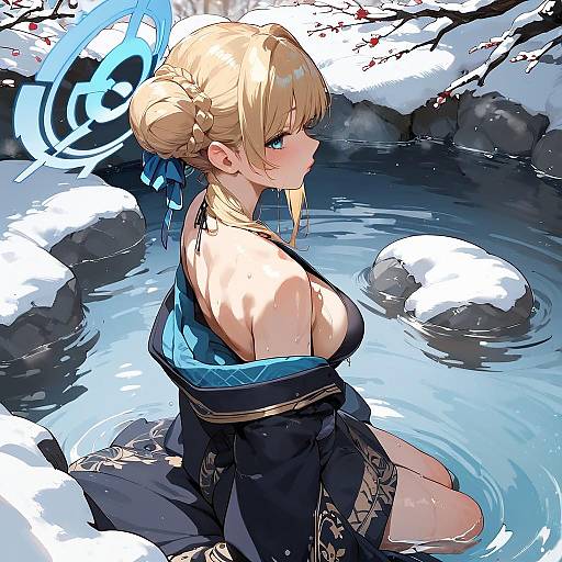 Elegant Anime Girl in Onsen Style