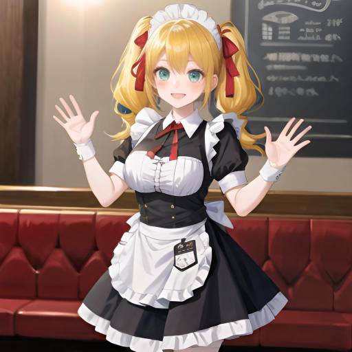 Anime Maid in Cafe Waving