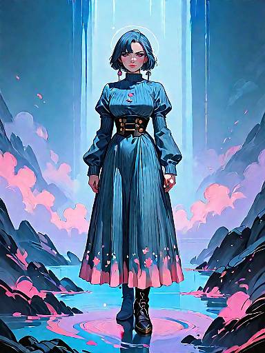 Dark Fantasy Woman in Navy Blue Dress