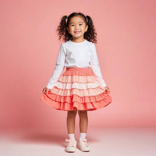 Smiling Girl in Ruffled Skirt on Pink Background