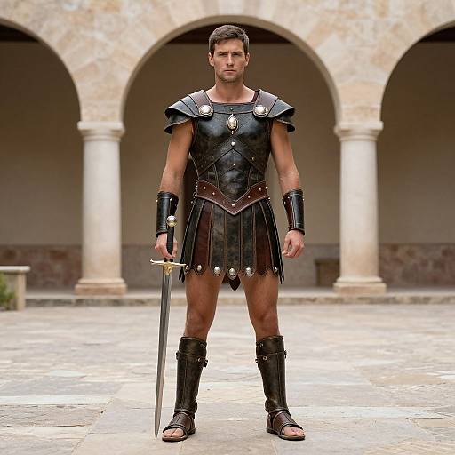 Man in Gladiator Armor with Sword