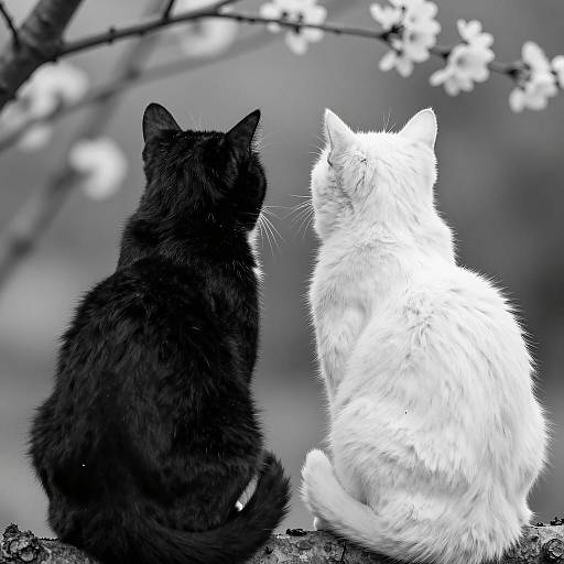 Black and White Cats Sitting on Branch
