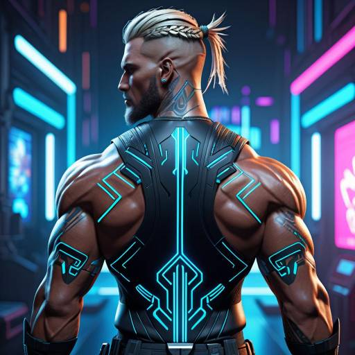 Cyberpunk Portrait of Muscular Scandinavian Man Cyberpunk Portrait of Muscular Scandinavian Man