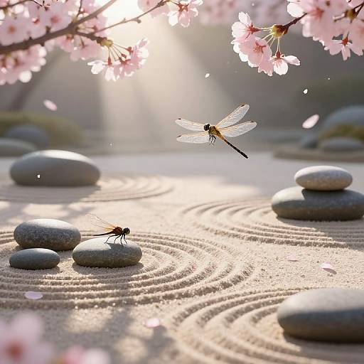 Dragonfly View of Zen Garden Dawn