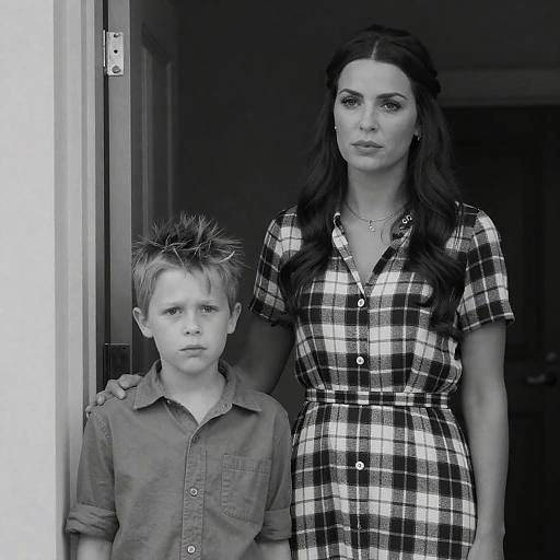 Vintage Black-and-White Portrait of Woman and Boy