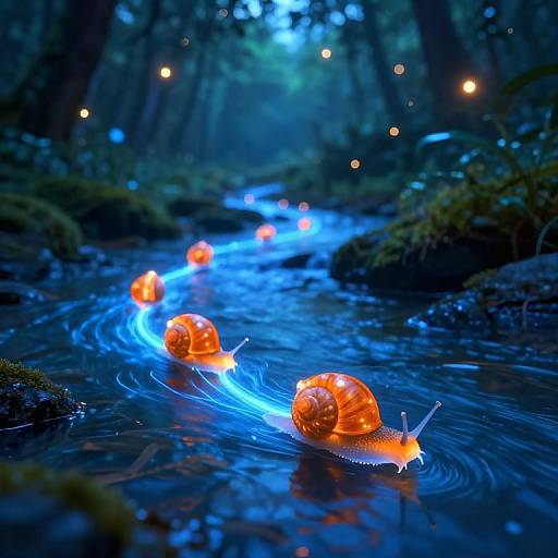 Bioluminescent Snails in Glowing Forest