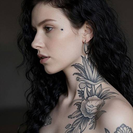 Portrait of Tattooed Woman with Piercings