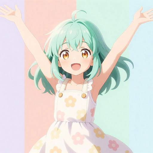 Vivacious Mint-Haired Girl in Pinafore