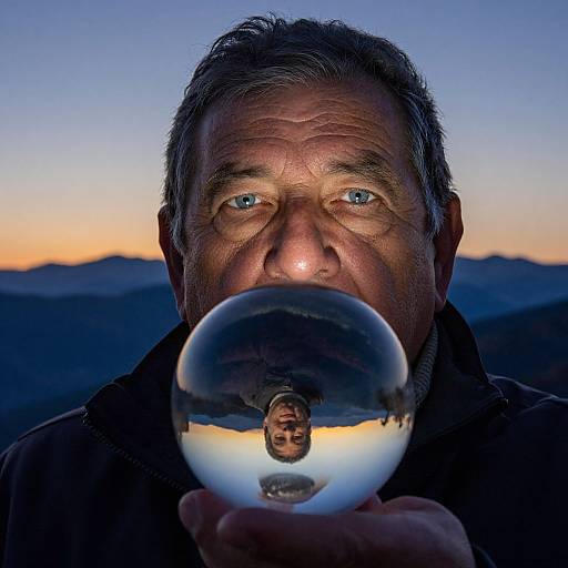 Hyperrealistic Aged Man in Crystal Ball