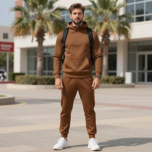 Man in Brown Tracksuit Standing Outdoors