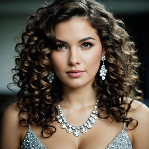 Young Woman with Curly Hair and Elegant Jewelry