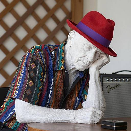 Tired Man in Colorful Shirt and Hat