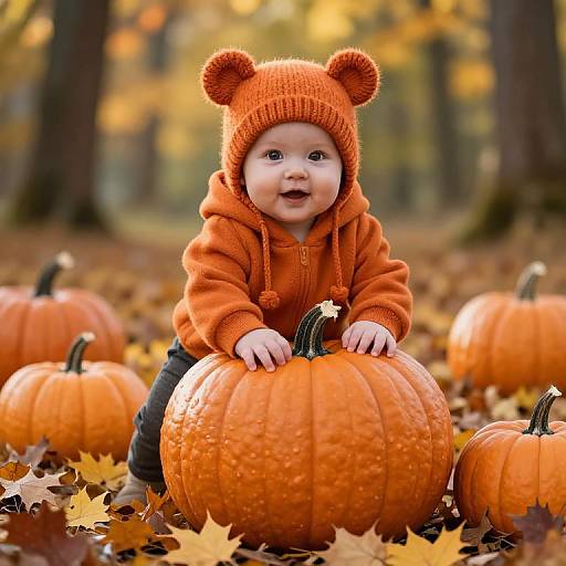 Cozy Baby in Autumn Pumpkin Scene