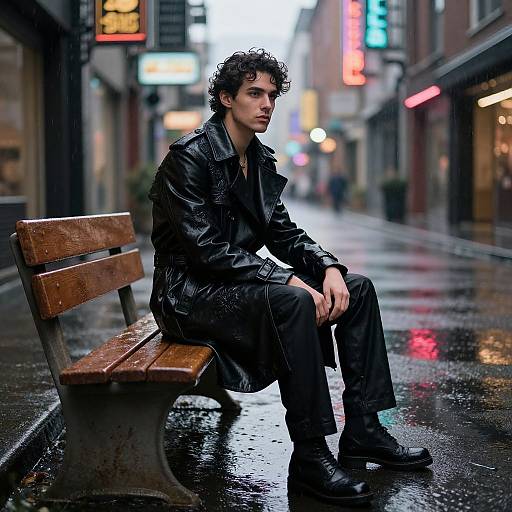 Stylish Man in Neon City Alley