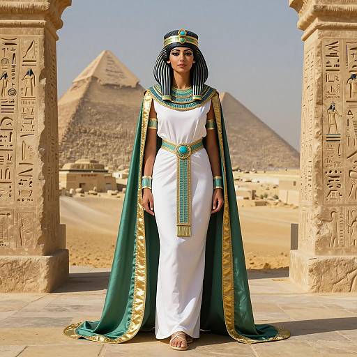 Woman in Ancient Egyptian Costume with Pyramids