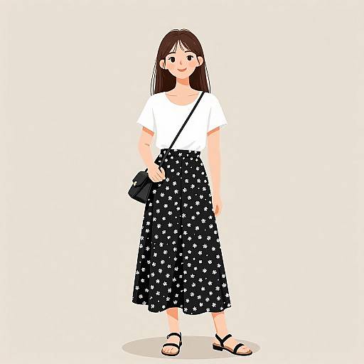 Chic Woman in Floral Maxi Skirt