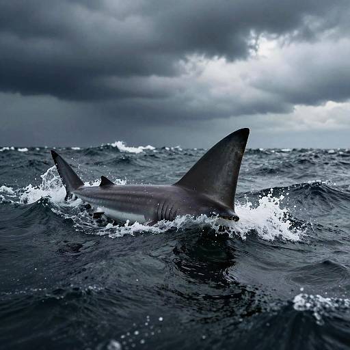 Shark Fin Cutting Stormy Ocean