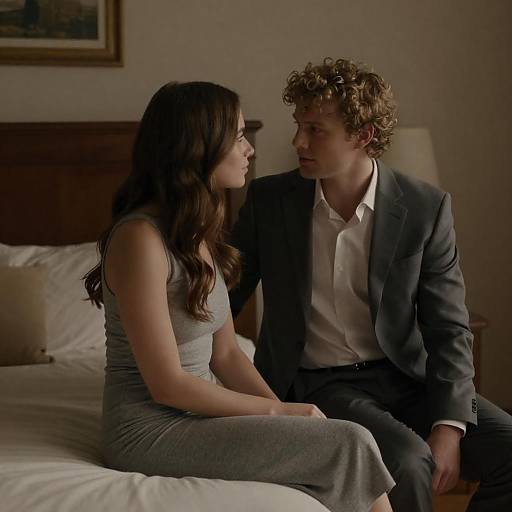 Couple Gazing in Dimly Lit Bedroom