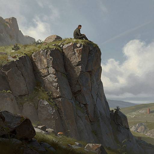 Man on Rocky Hillside Fantasy Art