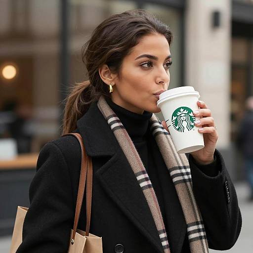 Urban Woman Enjoying Starbucks Coffee