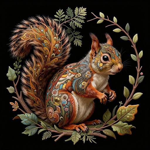 Fantastical Squirrel with Forest Pattern