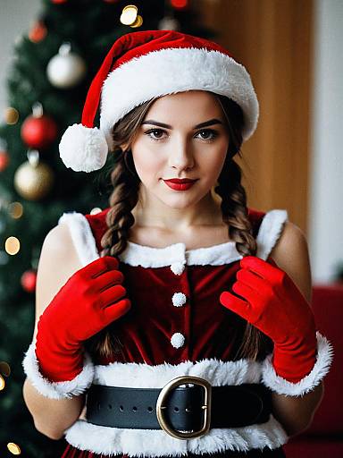 Festive Christmas Girl in Santa Costume