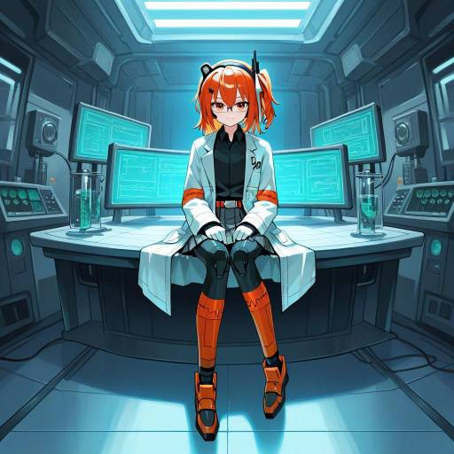 Futuristic Android Scientist with Red Hair