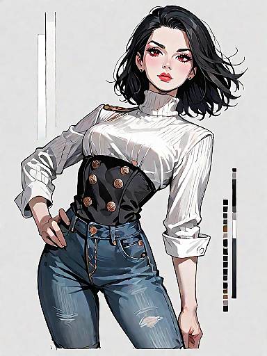 Realistic Full-Body Woman in Charcoal Peacoat