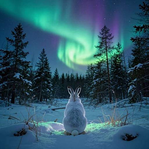 Neon Aurora Over Winter Forest