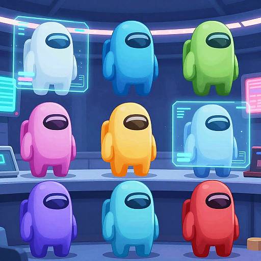 Among Us Characters in Futuristic Control Room