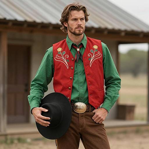 Handsome Man in Vintage Western Attire