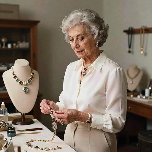 Elegant Elderly Jewelry Designer Portrait