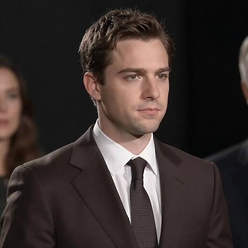 Young Man in Brown Suit with Neutral Expression