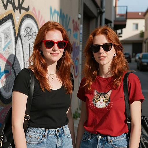 Red-Haired Women in Urban Graffiti Scene