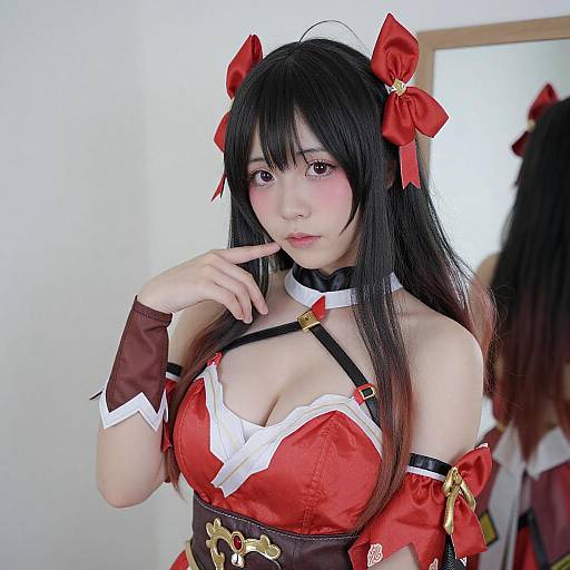 Asian Woman in Red White Cosplay
