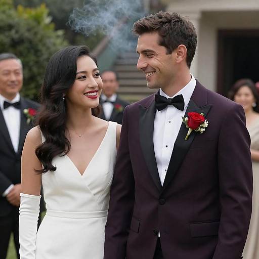 Wedding Couple Smiling Outdoors
