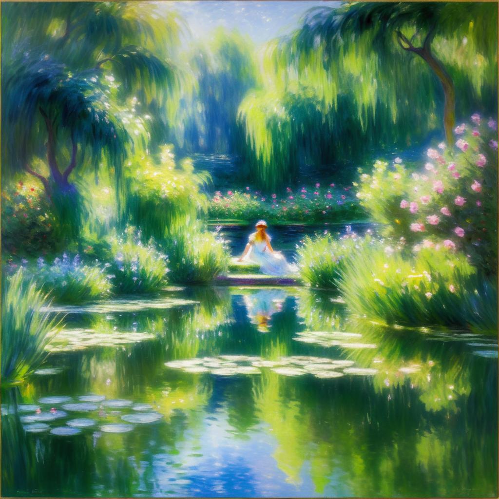 Serene Lake Nymph in Impressionist Garden