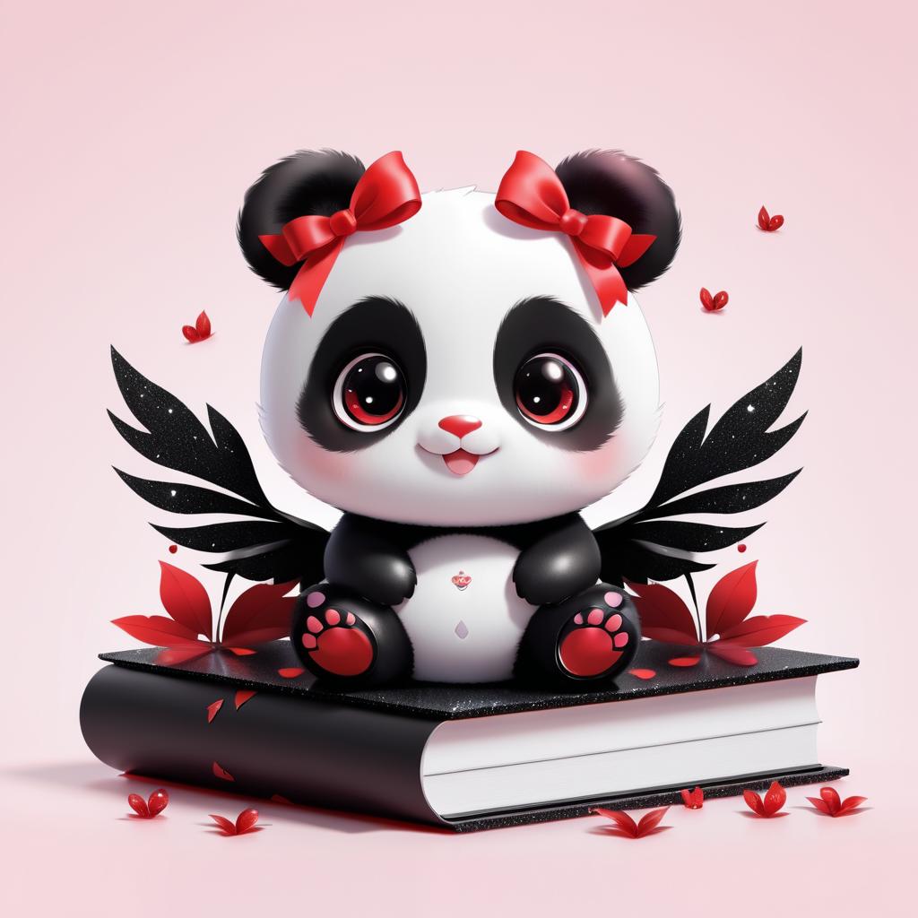 Adorable Cartoon Panda with Wings and Bow